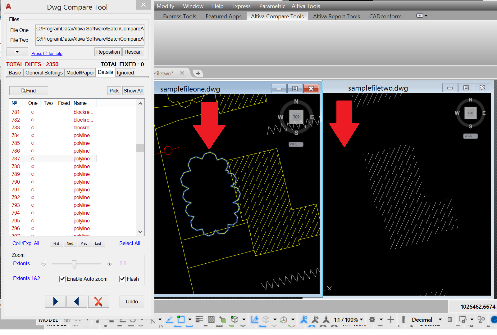 Inspect the differences dwgMerge for AutoCAD has found.