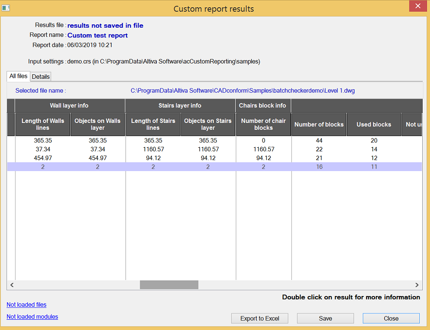 Batch of drawing files report output - All Files