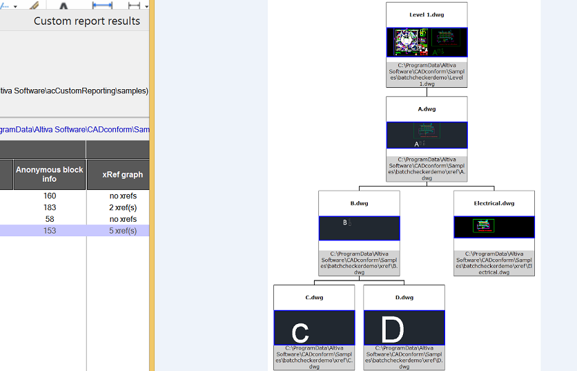 Report output for batch of drawing files - xref graph/tree